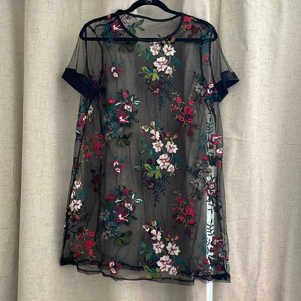 Sheer Flower Swim Cover-Up